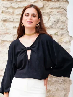 Blusas Y Camisas De Mujer|Blusas Y Tops De Fiesta-Mariquita Trasquilá BLUSA FLUIDA NUDO ESCOTE