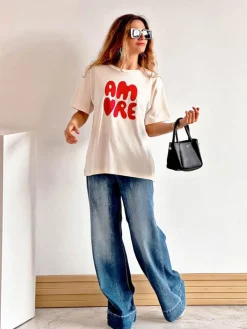 Camisetas De Mujer|Blusas Y Camisas De Mujer-Mariquita Trasquilá CAMISETA MANGA CORTA AMORE BLANCA Blanco