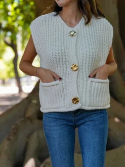 Jerséis Y Sudaderas De Mujer-Mariquita Trasquilá CHALECO BOTONES DORADOS