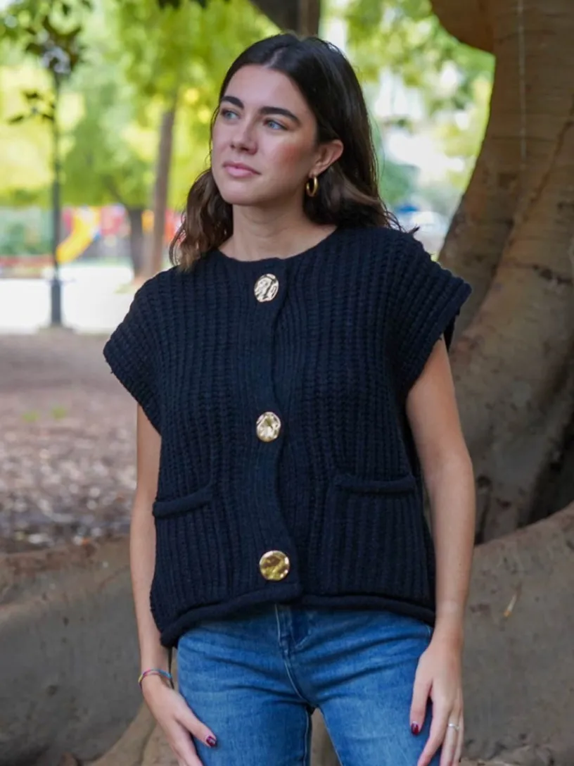 Jerséis Y Sudaderas De Mujer-Mariquita Trasquilá CHALECO BOTONES DORADOS