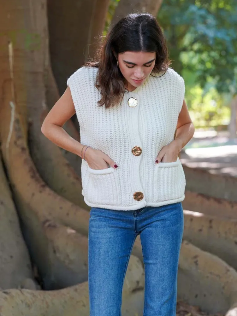 Jerséis Y Sudaderas De Mujer-Mariquita Trasquilá CHALECO BOTONES DORADOS
