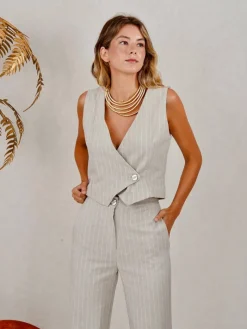 Blusas Y Camisas De Mujer|Abrigos Y Chaquetas-Mariquita Trasquilá CHALECO ISLA GrisClaro
