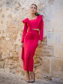Vestidos Invitadas Boda De Día|Vestidos De Invitada Comunión-Mariquita Trasquilá CONJUNTO SOLERA Rojo
