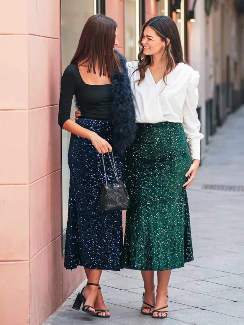 Faldas De Fiesta|Vestidos De Terciopelo-Mariquita Trasquilá FALDA TERCIOPELO LENTEJUELAS
