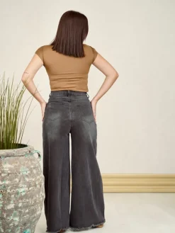 Pantalones De Mujer-Mariquita Trasquilá JEANS WIDE LEG GRIS GrisAntracita