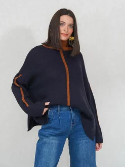 Jerséis Y Sudaderas De Mujer-Mariquita Trasquilá JERSEY ALPACA CONTRASTE AzulMarino