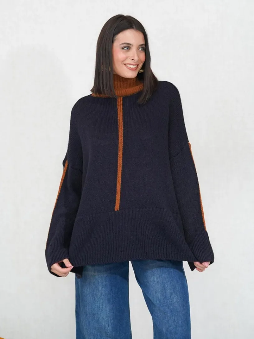 Jerséis Y Sudaderas De Mujer-Mariquita Trasquilá JERSEY ALPACA CONTRASTE AzulMarino