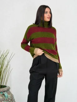 Jerséis Y Sudaderas De Mujer-Mariquita Trasquilá JERSEY RAYAS CUELLO CISNE RojoVinoTinto