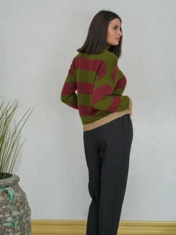 Jerséis Y Sudaderas De Mujer-Mariquita Trasquilá JERSEY RAYAS CUELLO CISNE RojoVinoTinto