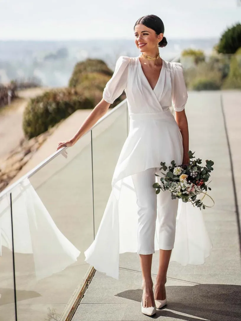 Vestidos Para Madres De Comunión|Vestidos De Novia-Mariquita Trasquilá MONO COLUMELA Blanco