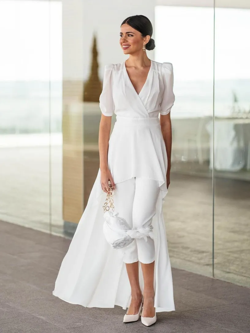 Vestidos Para Madres De Comunión|Vestidos De Novia-Mariquita Trasquilá MONO COLUMELA Blanco