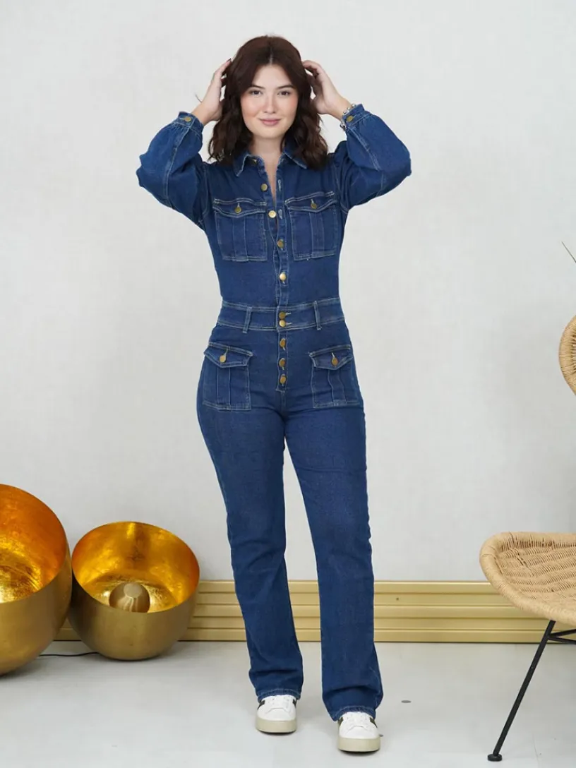 Pantalones De Mujer|Vestidos De Mujer-Mariquita Trasquilá MONO LARGO DENIM VaqueroOscuro