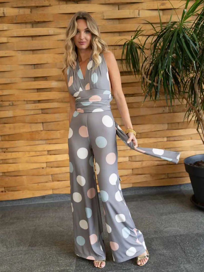 Vestidos De Invitada Comunión|Vestidos De Invitada Bautizo-Mariquita Trasquilá MONO LUNARES JEREZ Gris
