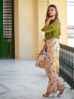 Vestidos Invitadas Boda De Día|Vestidos De Invitada Comunión-Mariquita Trasquilá PANTALON HOJAS PROVENZA RosaPastel