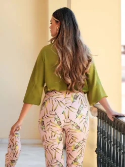 Vestidos Invitadas Boda De Día|Vestidos De Invitada Comunión-Mariquita Trasquilá PANTALON HOJAS PROVENZA RosaPastel