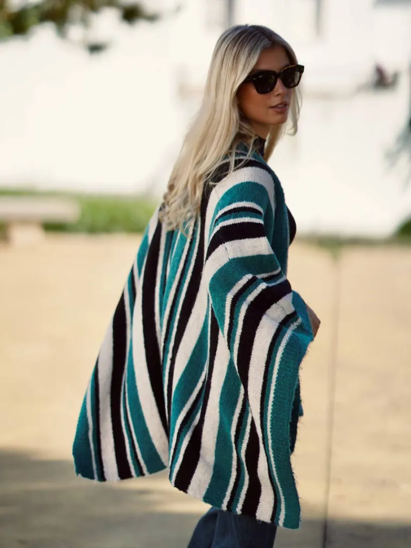 Jerséis Y Sudaderas De Mujer|Abrigos Y Chaquetas-Mariquita Trasquilá PONCHO RAYAS SOFIA