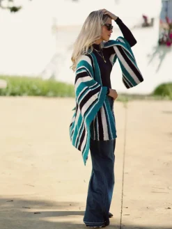 Jerséis Y Sudaderas De Mujer|Abrigos Y Chaquetas-Mariquita Trasquilá PONCHO RAYAS SOFIA