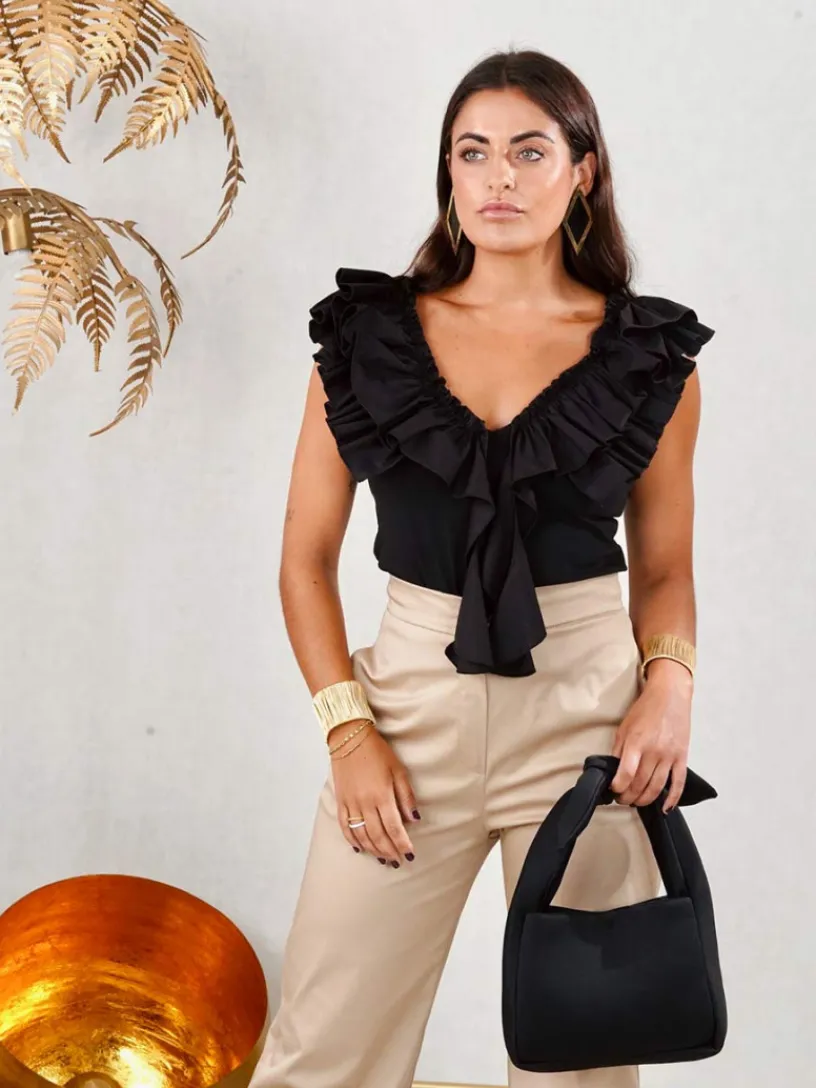Blusas Y Camisas De Mujer|Blusas Y Tops De Fiesta-Mariquita Trasquilá TOP VOLANTE