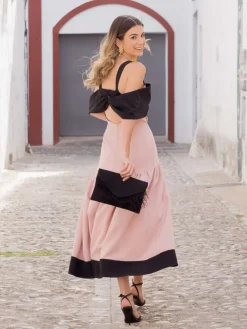 Vestidos Invitadas Boda De Día|Vestidos De Dama De Honor-Mariquita Trasquilá VESTIDO ALISIO NegroyRosa
