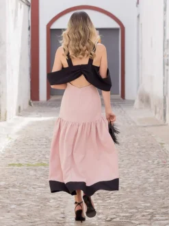Vestidos Invitadas Boda De Día|Vestidos De Dama De Honor-Mariquita Trasquilá VESTIDO ALISIO NegroyRosa