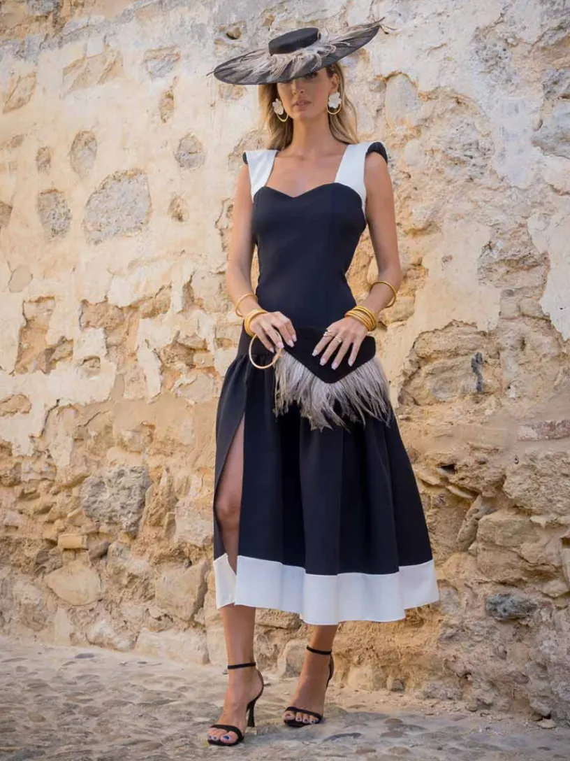 Nvitadas Boda De Noche|Vestidos Cortos De Fiesta-Mariquita Trasquilá VESTIDO AUREA Negroyblanco