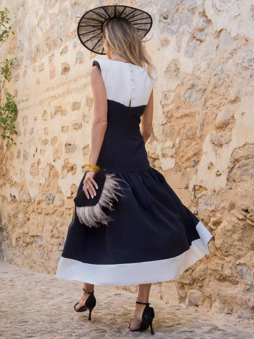 Nvitadas Boda De Noche|Vestidos Cortos De Fiesta-Mariquita Trasquilá VESTIDO AUREA Negroyblanco