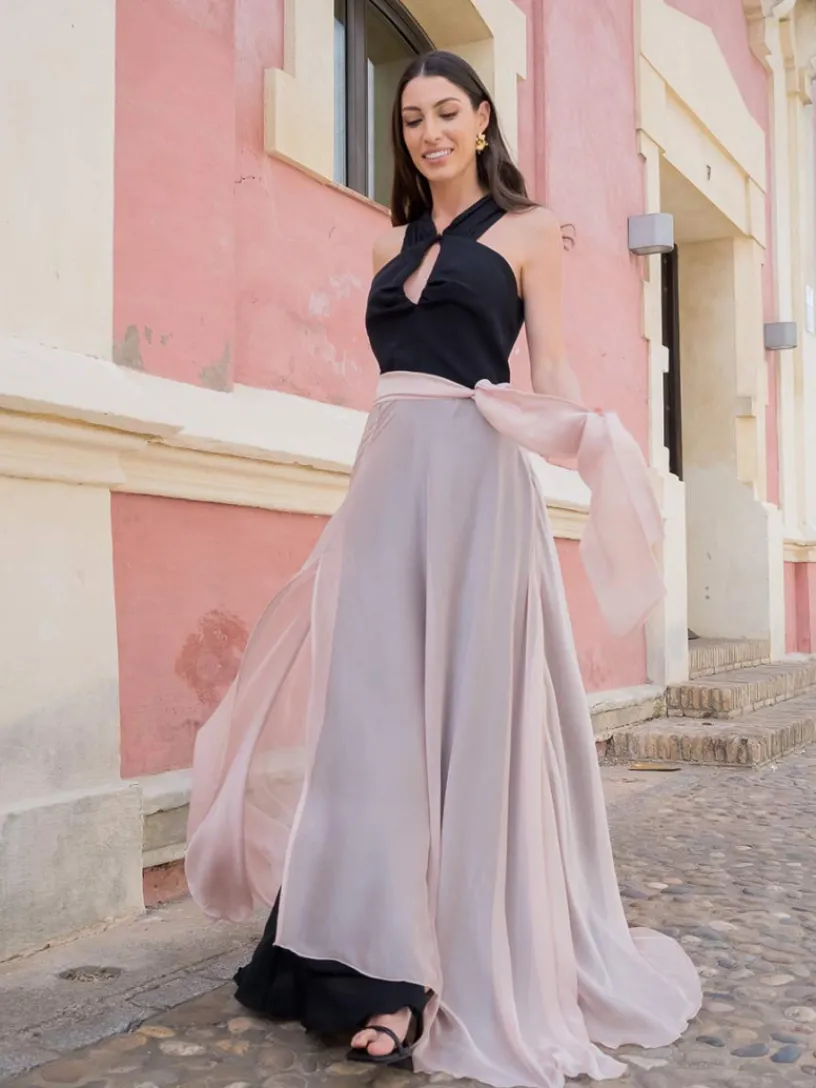 Vestidos De Dama De Honor|Vestido De Puesta De Largo-Mariquita Trasquilá VESTIDO BRISA NegroyRosa