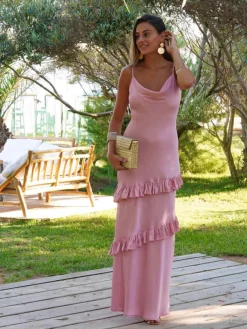 Nvitadas Boda De Noche|Vestidos Largos De Fiesta-Mariquita Trasquilá VESTIDO CASCADA VOLANTE