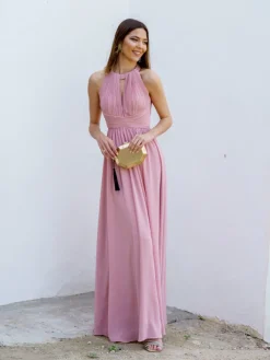 Vestidos De Graduación|Vestidos De Dama De Honor-Mariquita Trasquilá VESTIDO DE FIESTA LARGO HALTER RosaNude