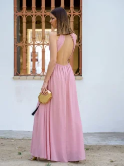Vestidos De Graduación|Vestidos De Dama De Honor-Mariquita Trasquilá VESTIDO DE FIESTA LARGO HALTER RosaNude