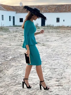 Invitadas -50 €|Vestidos Cortos De Fiesta-Mariquita Trasquilá VESTIDO FIESTA PEPLUM SARA