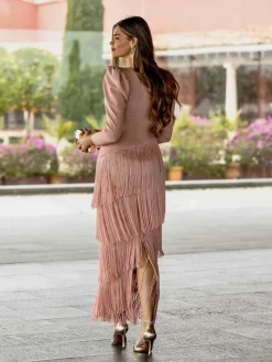 Vestidos Para Madres De Comunión|Vestido De Puesta De Largo-Mariquita Trasquilá VESTIDO FLECOS PALMITO RosaNude