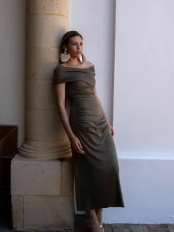 Vestidos Cortos De Fiesta-Mariquita Trasquilá VESTIDO FOGLIA VerdeCaqui