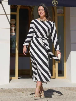 Vestidos De Mujer|Vestidos Cortos De Fiesta-Mariquita Trasquilá VESTIDO MIDI RAYAS CRUELA Negroyblanco