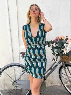 Vestidos De Mujer|Invitadas -50 €-Mariquita Trasquilá VESTIDO MINIMINI GEOMETRICO Azulpato