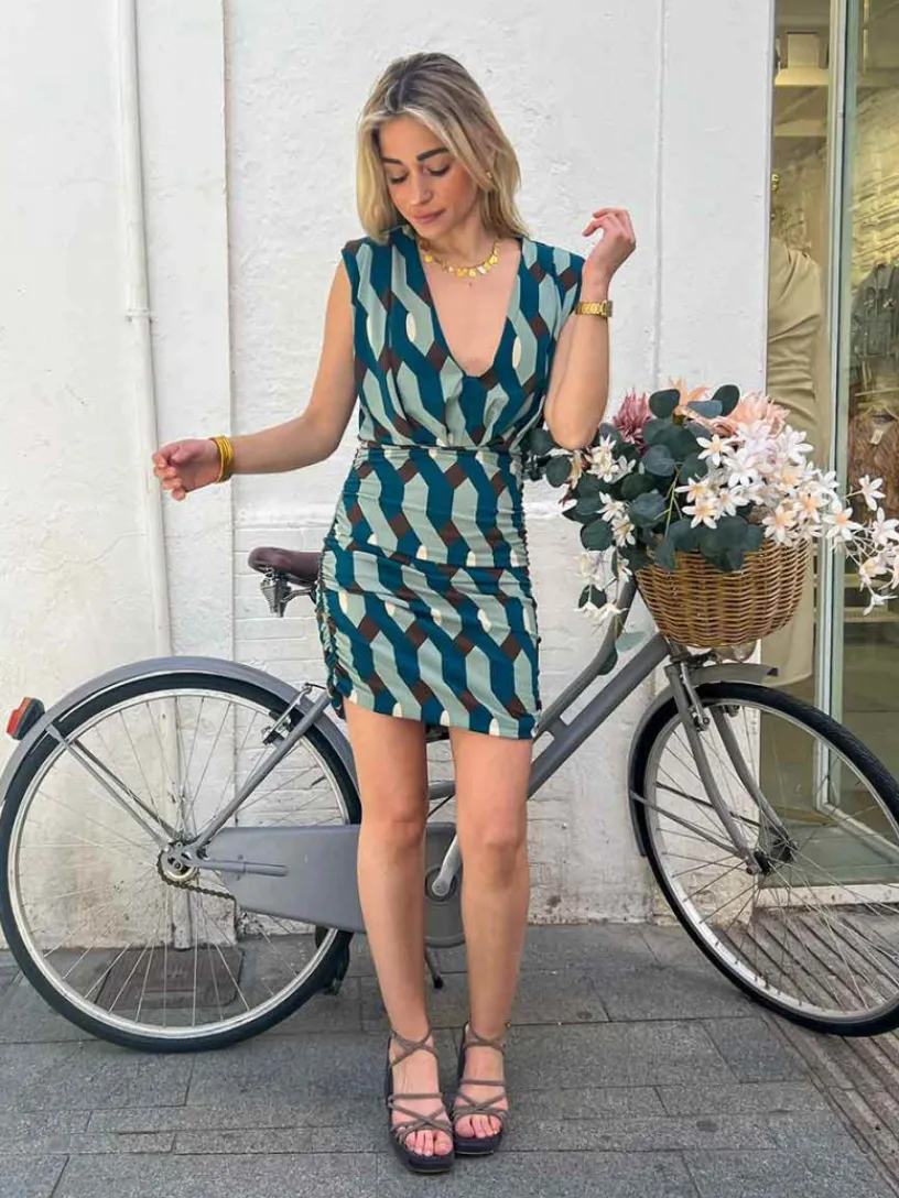Vestidos De Mujer|Invitadas -50 €-Mariquita Trasquilá VESTIDO MINIMINI GEOMETRICO Azulpato