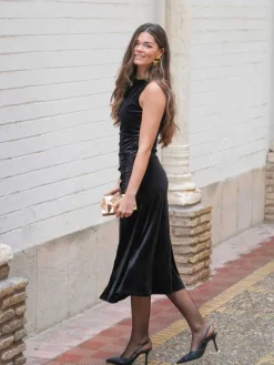 Vestidos De Mujer|Vestidos De Terciopelo-Mariquita Trasquilá VESTIDO TERCIOPELO APLIQUE DORADO