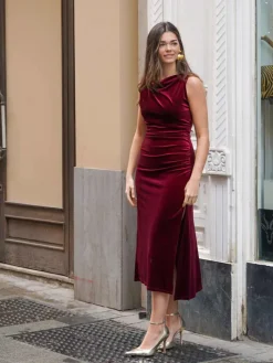 Vestidos De Mujer|Vestidos De Terciopelo-Mariquita Trasquilá VESTIDO TERCIOPELO APLIQUE DORADO