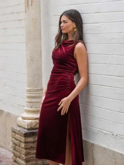 Vestidos De Mujer|Vestidos De Terciopelo-Mariquita Trasquilá VESTIDO TERCIOPELO APLIQUE DORADO