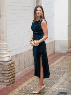 Vestidos De Mujer|Vestidos De Terciopelo-Mariquita Trasquilá VESTIDO TERCIOPELO APLIQUE DORADO